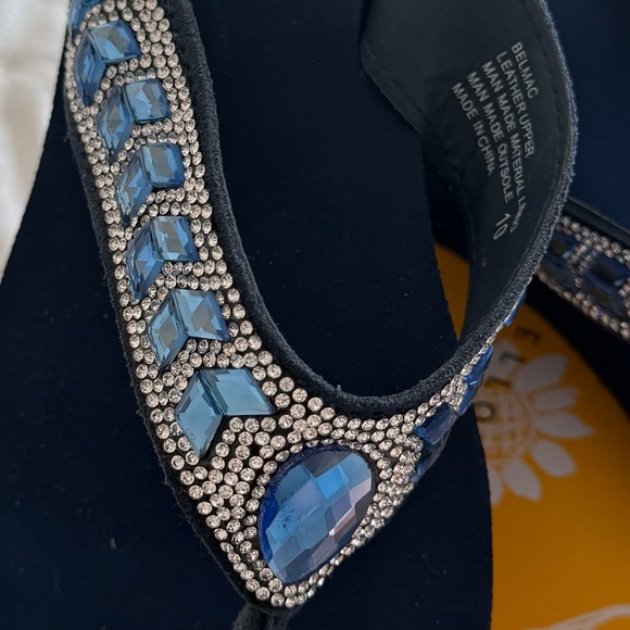 Yellow Box Navy Sandals with Blue Rhinestones - Picture 3 of 5